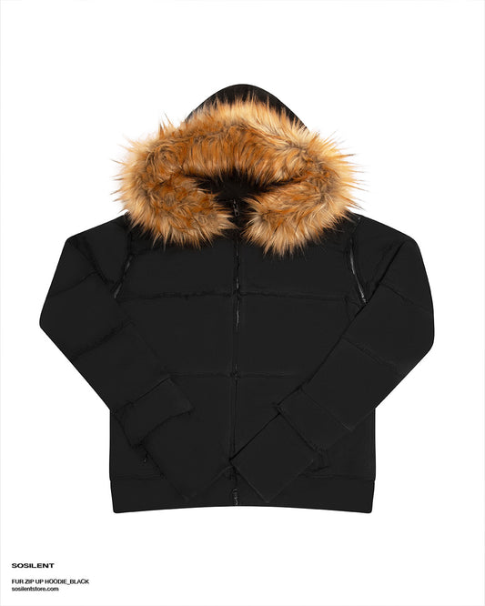 FUR ZIP UP HOODIE_BLACK