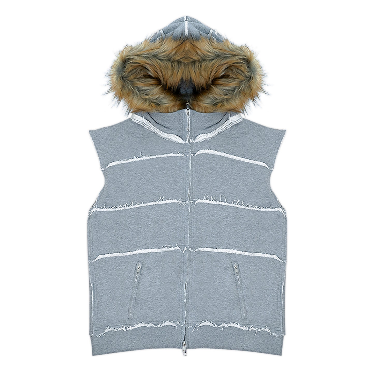 FUR ZIP UP HOODIE_GREY