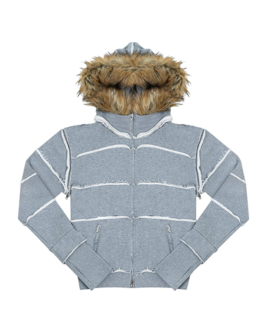 FUR ZIP UP HOODIE_GREY